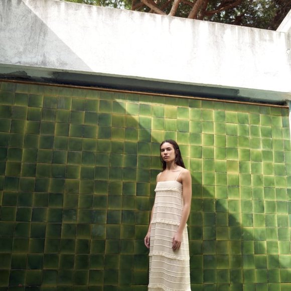 NWT ZARA POINTELLE KNIT LONG DRESS ECRU - REF. 3859/007 S, M - Picture 2 of 5